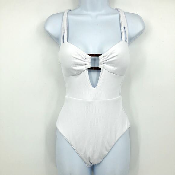 BECCA Rebecca Virtue Women's Modern Edge One Piece Swimsuit Medium White NWT - Picture 3 of 10